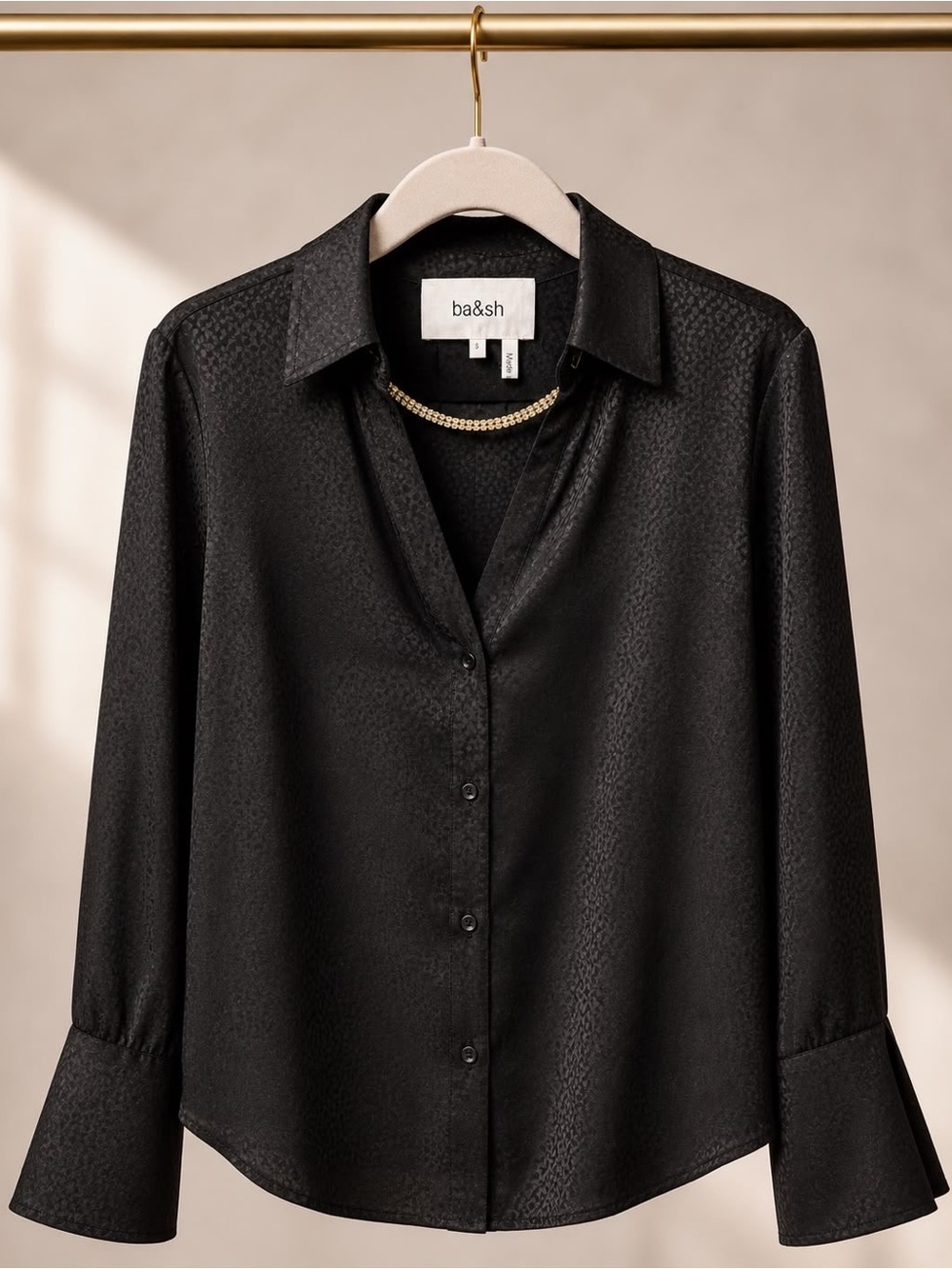 ba&sh Black Textured Long-Sleeve Button Shirt